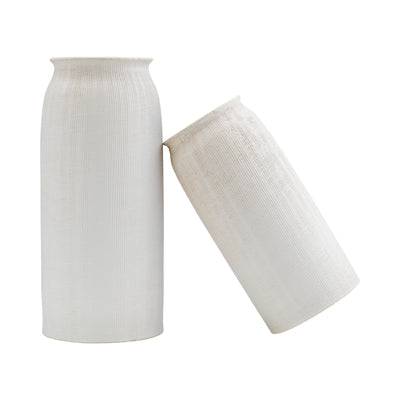 CER, 13H RIDGED VASE, WHITE