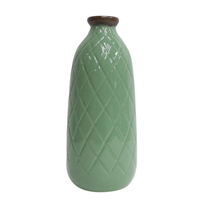 CER, 16 PLAID TEXTURED VASE, DARK SAGE