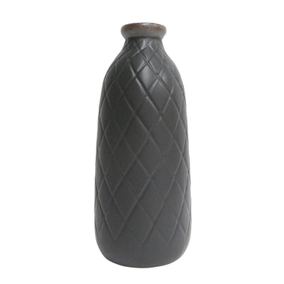 CER, 16 PLAID TEXTURED VASE, BLACK