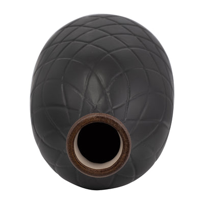 CER, 16 PLAID TEXTURED VASE, BLACK