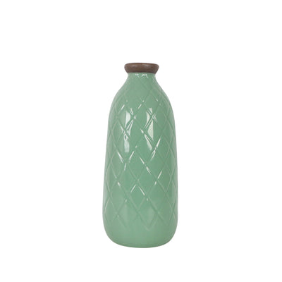 CER, 12 PLAID TEXTURED VASE, DARK SAGE