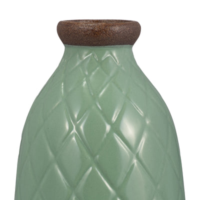 CER, 12 PLAID TEXTURED VASE, DARK SAGE