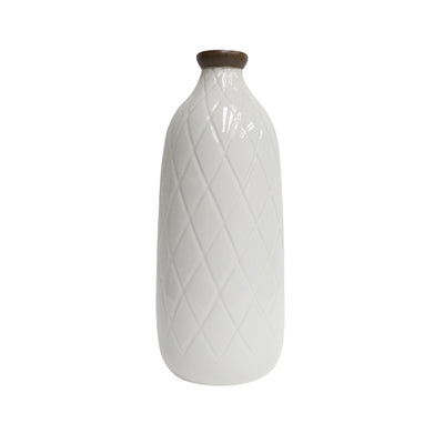 CER, 12 PLAID TEXTURED VASE, WHITE