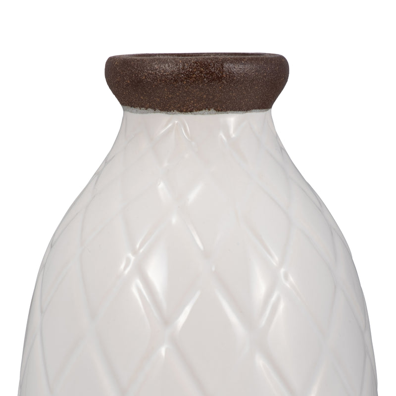 CER, 12 PLAID TEXTURED VASE, WHITE