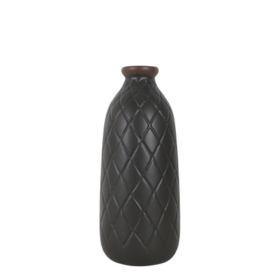 CER, 12 PLAID TEXTURED VASE, BLACK