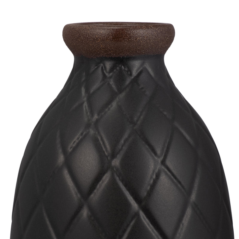 CER, 12 PLAID TEXTURED VASE, BLACK