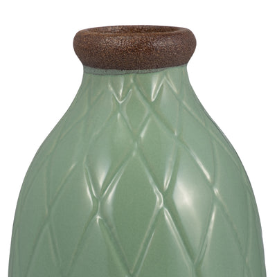 CER, 9 PLAID TEXTURED VASE, DARK SAGE