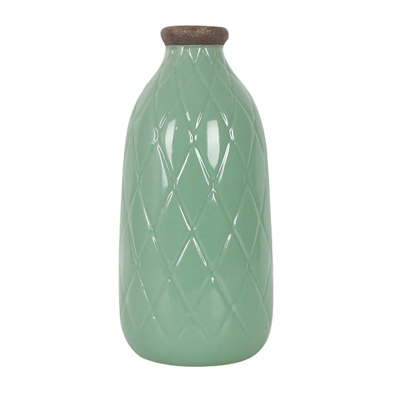 CER, 9 PLAID TEXTURED VASE, DARK SAGE