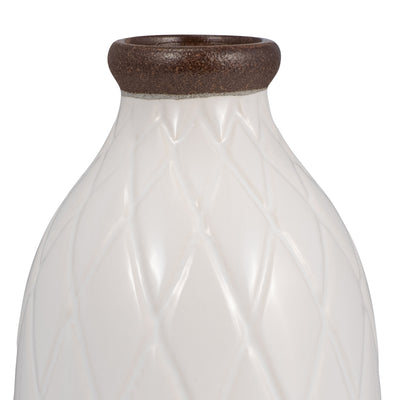 CER, 9 PLAID TEXTURED VASE, WHITE