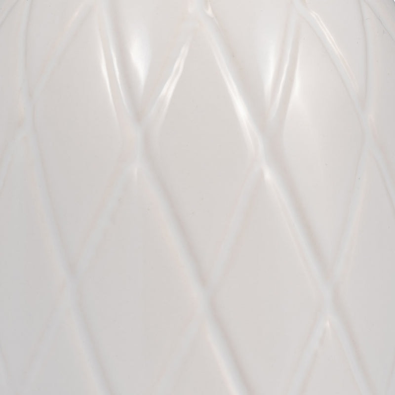 CER, 9 PLAID TEXTURED VASE, WHITE