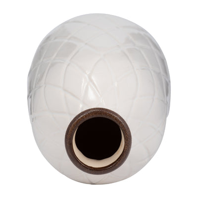 CER, 9 PLAID TEXTURED VASE, WHITE