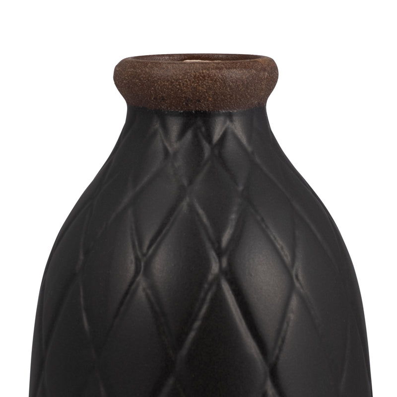 CER, 9 PLAID TEXTURED VASE, BLACK