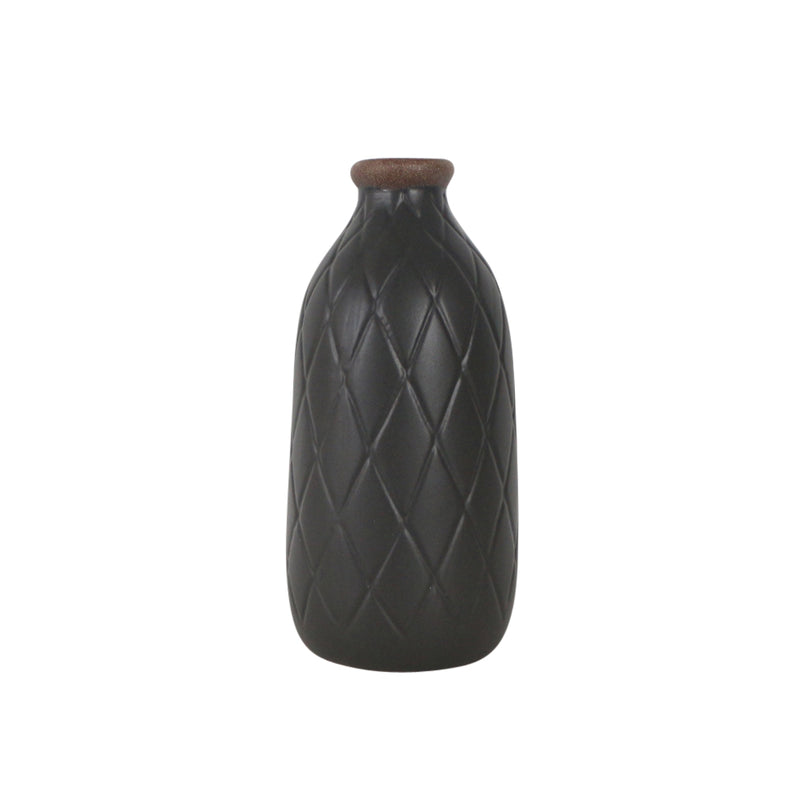 CER, 9 PLAID TEXTURED VASE, BLACK