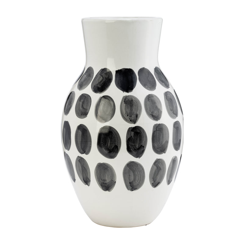 CER, 10H BLK POLK-A-DOT FLOWER VASE, WHITE