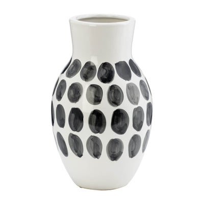 CER, 10H BLK POLK-A-DOT FLOWER VASE, WHITE