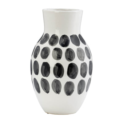 CER, 10H BLK POLK-A-DOT FLOWER VASE, WHITE