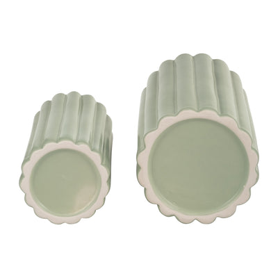 CER, S/2 10/13”H RIBBED VASES, CUCUMBER