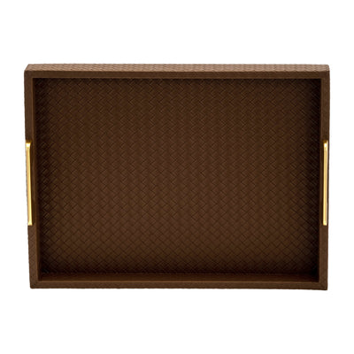 S/2 16/18L FAUX LEATHER WEAVE TRAYS, COGNAC