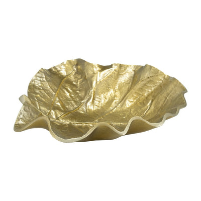 METAL, 13 ROUND LEAF TRAY, GOLD