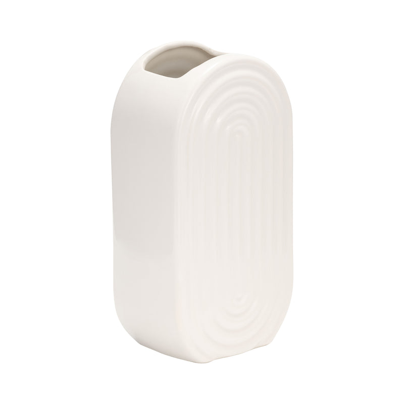 CER, 9 OVAL RIDGED VASE, WHITE