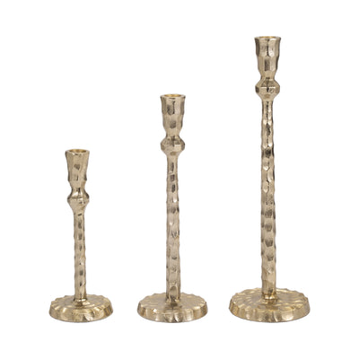 METAL, 12 HAMMERED TAPER CANDLEHOLDER, GOLD