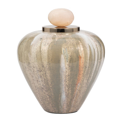 GLASS, 10 TEMPLE VASE W/ RESIN TOPPER, BLUSH/GREE