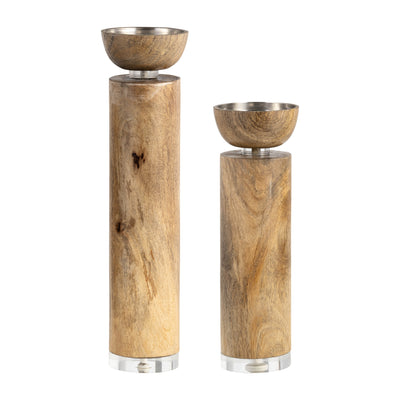 WOOD, 14 ACRYLIC DETAIL TAPER CANDLEHOLDER, NATUR