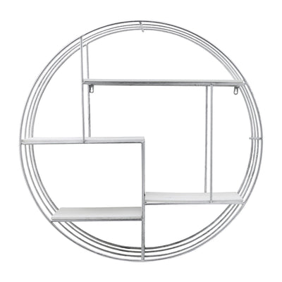 ROUND WOOD/METAL WALL SHELF WHITE/SILVER