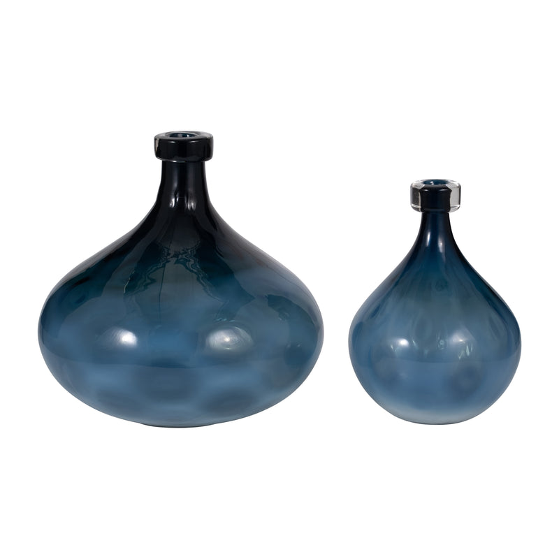 GLASS, 13 DIMPLE VASE BLUE