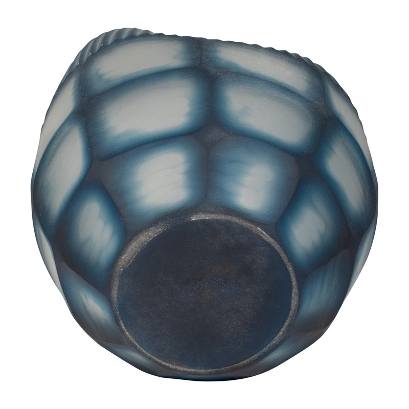 GLASS, 12 CARVED VASE BLUE