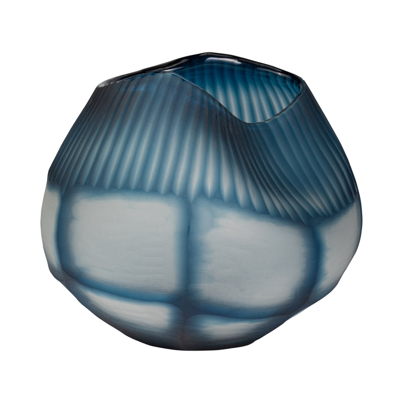 GLASS, 9 CARVED BOWL BLUE