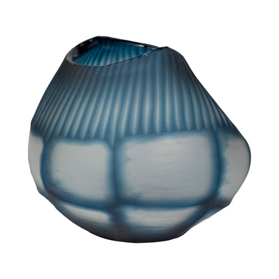 GLASS, 9 CARVED BOWL BLUE