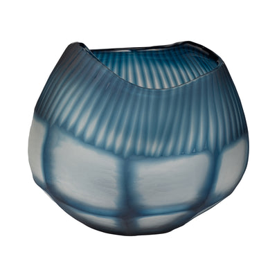 GLASS, 9 CARVED BOWL BLUE