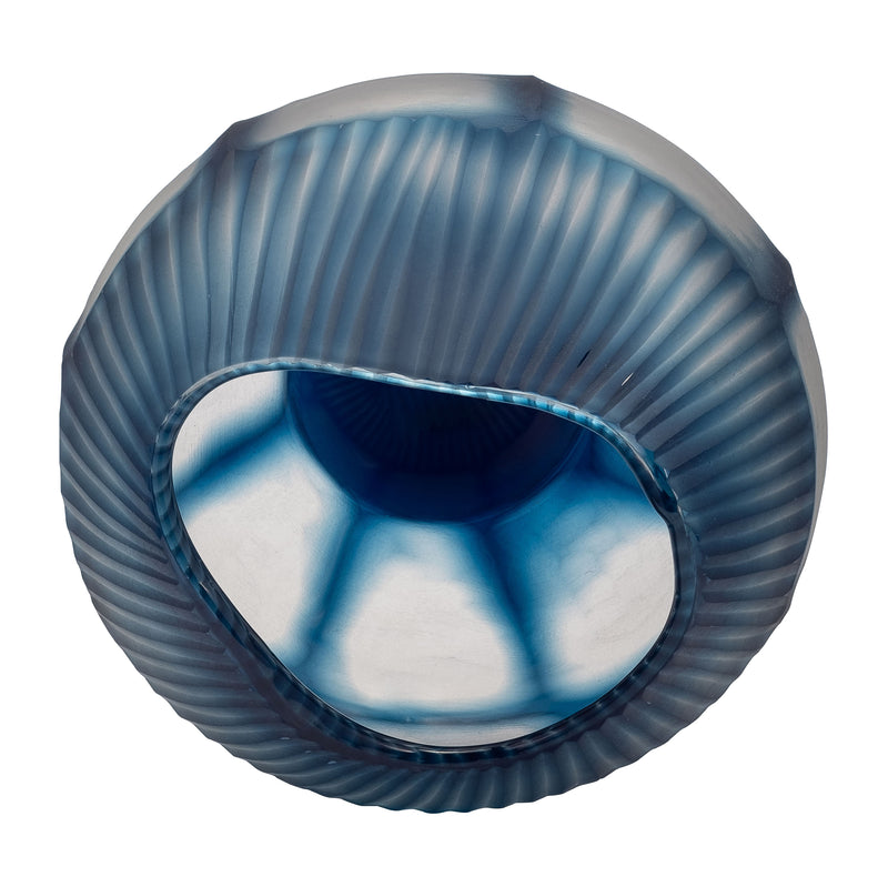 GLASS, 9 CARVED BOWL BLUE