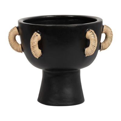 TERRACOTTA, 11H EARED BOWL ON STAND VASE, BLACK