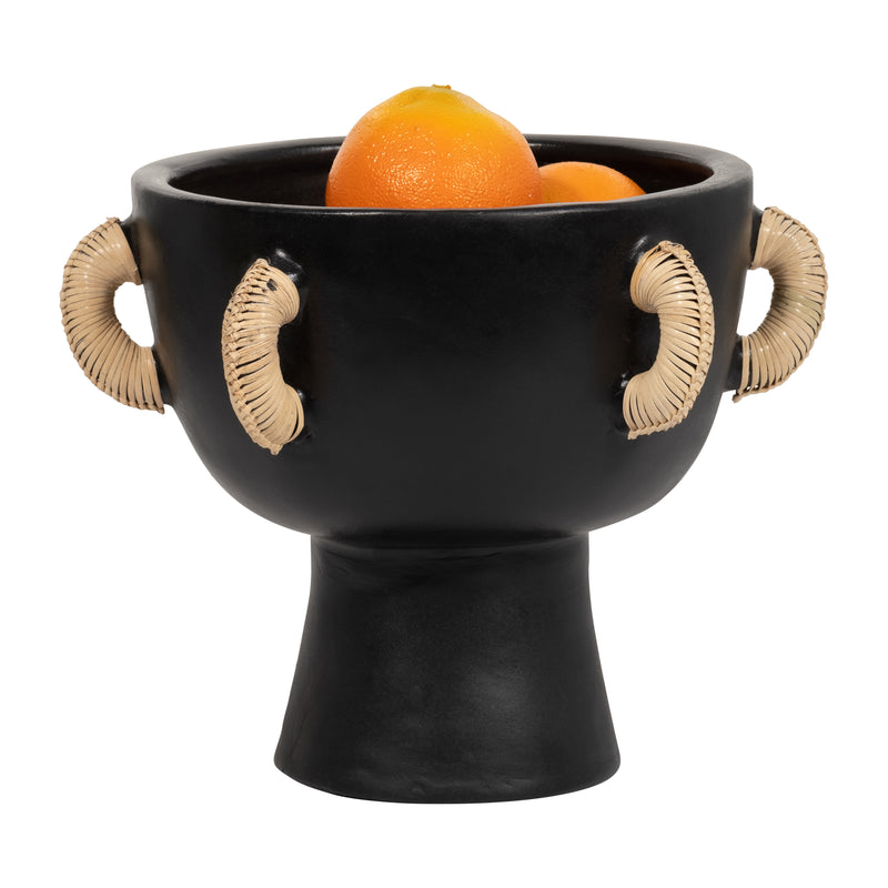 TERRACOTTA, 11H EARED BOWL ON STAND VASE, BLACK