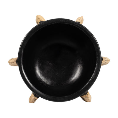 TERRACOTTA, 11H EARED BOWL ON STAND VASE, BLACK