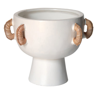 TERRACOTTA, 11H EARED BOWL ON STAND VASE, WHITE