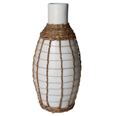 TERRACOTTA, 18H BOTTLE VASE, WHITE/BROWN