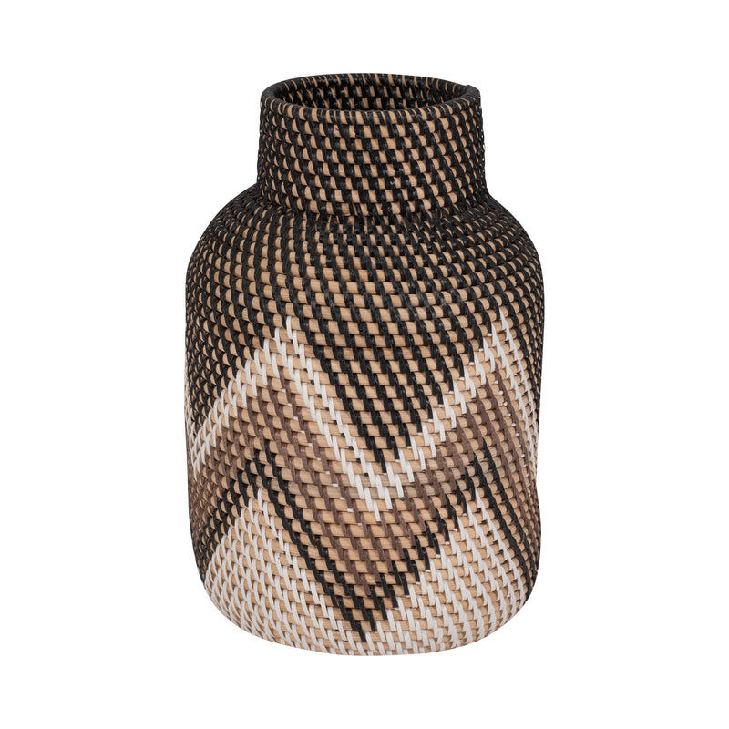 RATTAN, 13H WOVEN CHEVRON VASE, MULTI