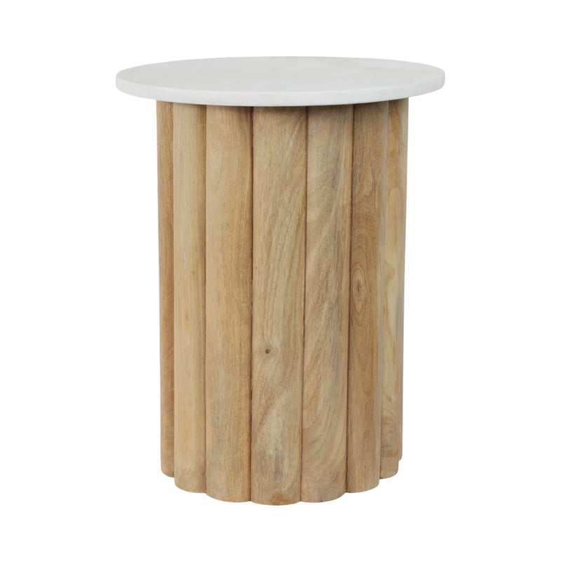 20 Large Ribbed Accent Table Marble Top, White/na