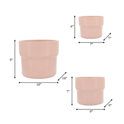 Cer, S/3 7/9/10D Mushroom Planters, Blush