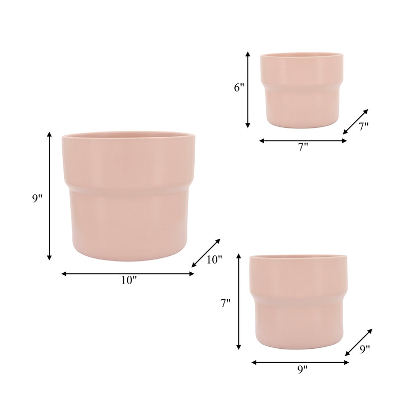 Cer, S/3 7/9/10D Mushroom Planters, Blush