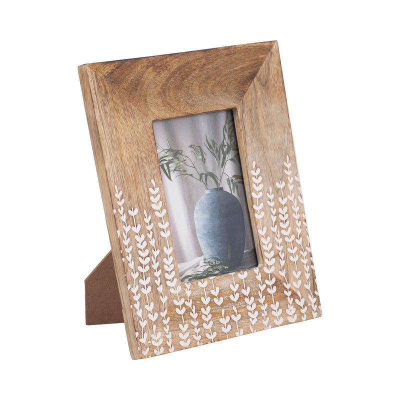 WOOD, 4X6 VINES PHOTO FRAME, NATURAL/WHITE