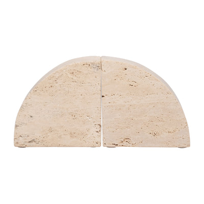 TRAVERTINE, S/2 5 HALF DOME BOOKENDS, TAN