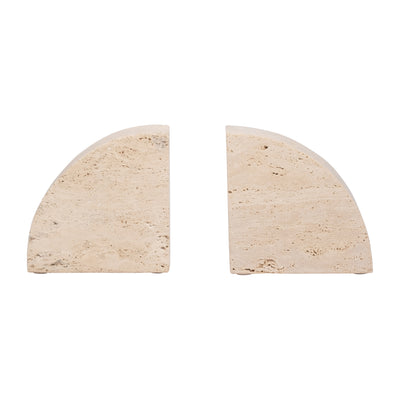 TRAVERTINE, S/2 5 HALF DOME BOOKENDS, TAN