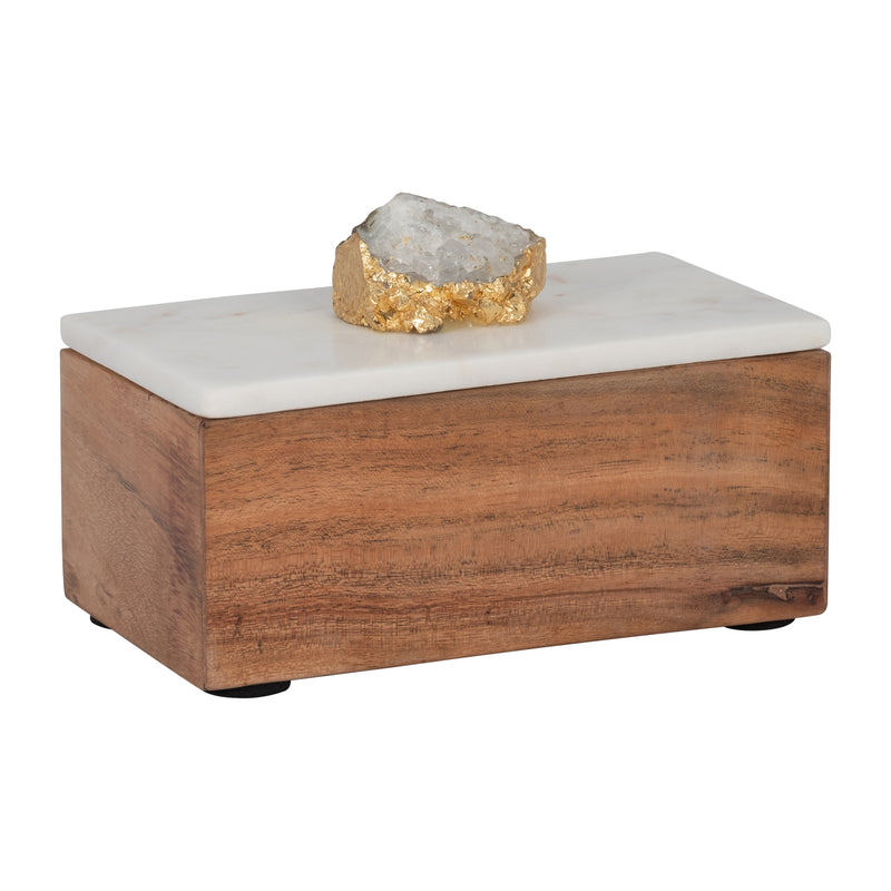 MARBLE, 7 CLEAR AGATE CLUSTER & WOOD BASE BOX, NA