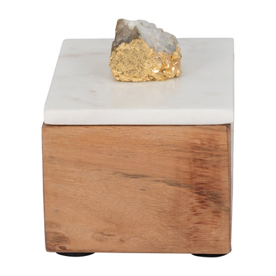 MARBLE, 7 CLEAR AGATE CLUSTER & WOOD BASE BOX, NA