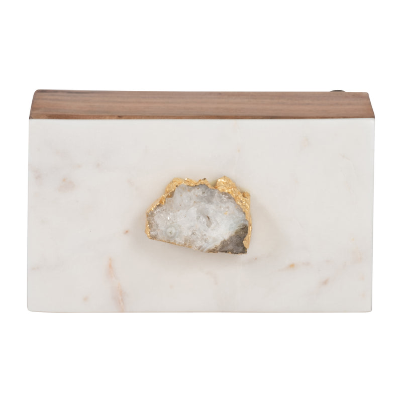 MARBLE, 7 CLEAR AGATE CLUSTER & WOOD BASE BOX, NA