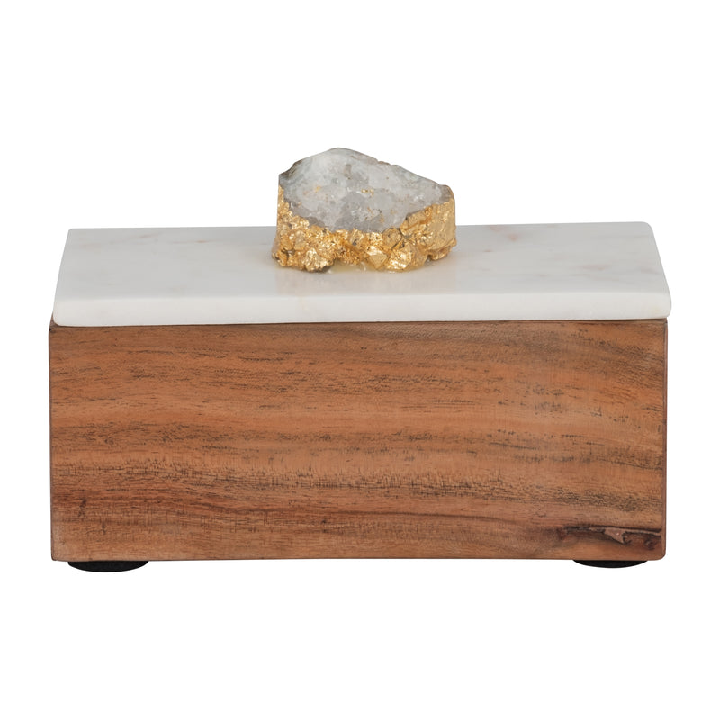 MARBLE, 7 CLEAR AGATE CLUSTER & WOOD BASE BOX, NA